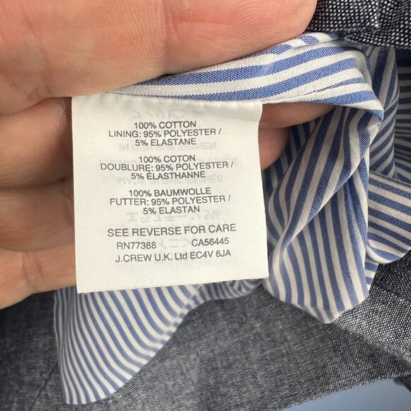 J. Crew Regent Four-Season Chambray Blazer Size 12 Ruffle Trim Striped Lining - Picture 7 of 11